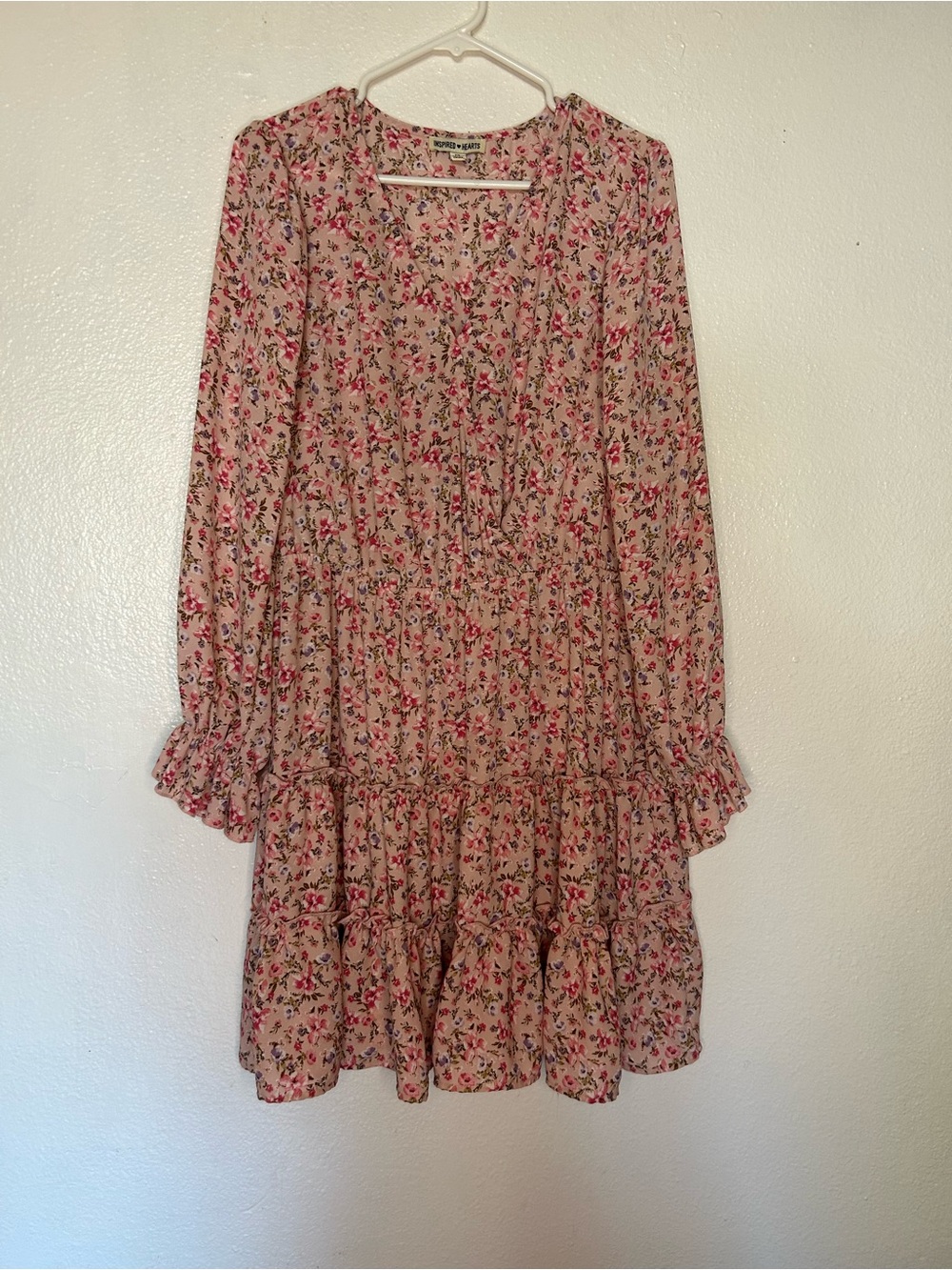 Inspired Hearts Pink Floral V-Neck Tiered Dress